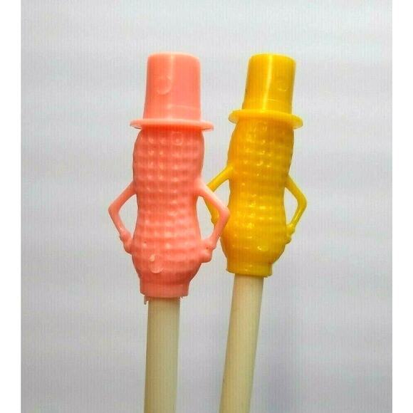 Mr Peanut Vintage Pink Yellow Drinking Straws 1950s Planters Peanuts Pop Culture - Picture 5 of 5